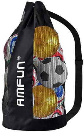 AMFUN Extra Große Ballnetz, Große Tasche aus Netzgewebe, Tragbares Ballnetz für Fußball, Basketball, Volleyball, Rugbyball, mit Schultergurt, Größe 86x46 cm, Farbe Schwarz