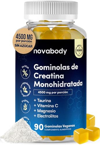 Gominolas de Creatina Monohidratada 4500 mg – Con Taurina, Magnesio y Vitamina C – Sin Azúcar y Veganas – Mejora la Fuerza, Energía, Recuperación y Rendimiento Muscular - 90 Gummies