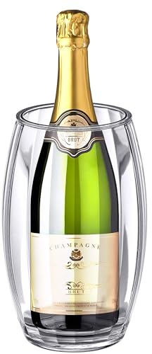 Amazing Abby - VinoLux - Acrylic Double-Wall Wine Chiller Bucket, Clear Plastic Insulated Champagne Cooler, Sweat-Free and Iceless Tabletop Bottle Holder for Party, Dinner, and Outdoor Entertaining