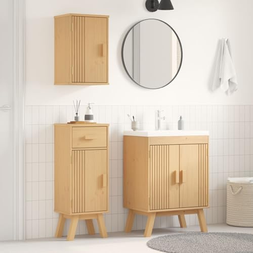 IBUQDDV Set Bagno in Legno Massello di Pino con Mobile Lavabo e Due Mobili di Stoccaggio, Design Moderno e Finitura Naturale per Interni, Pratico e Robusto, Facile da Montare, Ideale