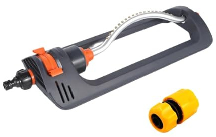 SFCNCVBTBX Automatic Oscillating Sprinkler 4 Modes Aluminum Tube Swing 19 Hole Nozzles Rustproof with 1/2in Connector for Large A Lawn nozzle(Yellow)