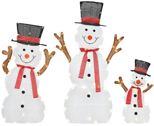 Outsunny 3-teilige Weihnachtsdeko Schneemann-Familie 91,5 cm mit LED | Weihnachtsfigur, Weihnachtsdekoration mit Stahlrahmen, Spannbändern, Weihnachtsbeleuchtung für Indoor & Outdoor, IP44