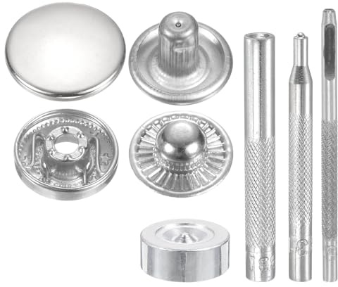 QUARKZMAN 24 Set Lederschließen Kit 20mm Durchmesser 70mm Länge Silber | Messing Druckknopf, Metall Druckknöpfe Mit 4 Installationswerkzeugen für Mantel Tasche Leder Marine Boot Segeltuch