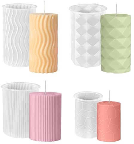 4 Stück Silikonformen Gießformen Kerzenformen | 3D, Kerzen Selber Machen Set, für Weihnachten, zylindrisch