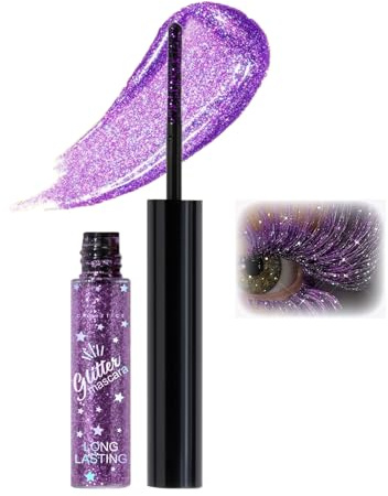 Glitter mascara för ögonfransar, glitter ansikte lila, förlängning volym, vattentät, gnistrande ögonmakeup, diamant mascara för fest, bröllop, musikfestival