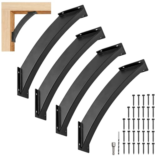 Guolich Heavy Duty Roof Riser Brackets Kit,45 Degree Angle Support Brackets, Black Metal Roof Riser Beam Bracket for Roof Pergola Gazebo Patio Cover(4 Pcs) | Corner Connector Wooden Connector, Corner Bracket Wooden Beam Gazebo Bracket Set, Pergola Connector/Pergola Brackets