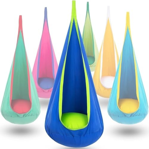 Hängehöhle Hängesessel Schaukel Für Mit Weichem Velvet‑Kissen, Indoor, Outdoor Inkl. Karabiner & Betonanker(Blue 1)