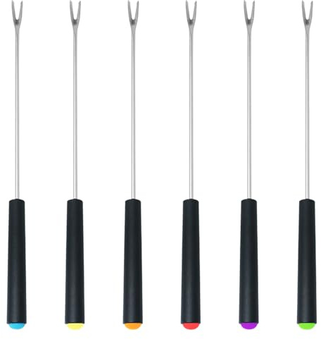 Fondue Forks with Handle 6Pcs,Fruit Fork Set,Color Fondue Sticks Set for Grill Cake Chocolate Meat Fruits Cheese Fountain Roast Marshmallows Dessert