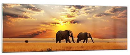 ARTTOR Bilder auf Glas 90x30cm Wandbild Glasdruck Landschaften Natur - 3150 | Elefanten Safari Dschungel Panorama Klein Modern Dekoration Wohnzimmer Schlafzimmer Küche Wanddeko Kunstdruck Art ARTTOR