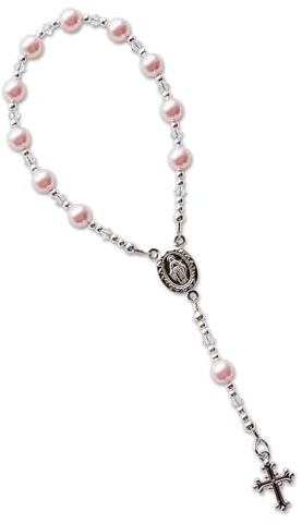 Precious Pieces Chapelet de baptême pour bébé en argent sterling Rose