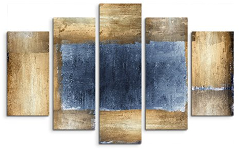 Paul Sinus Art 5 teiliges Wandbild auf Leinwand (Gesamt: H: 100cm B: 160cm) Keilrahmenbild Canvas Fotodruck Leinwandbild Leinwanddruck Kunstdruck Wandbild braun grau schwarz blau Ecken