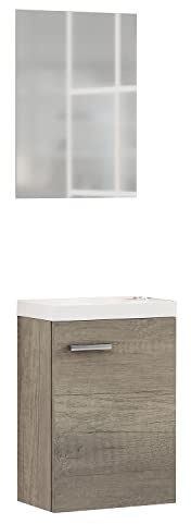 Baikal 24010555 Muebles de Baño Lavabo y Espejo, de una Puerta, Ideal para aseos o baños pequeños, Melamina 16, Nebraska, cm