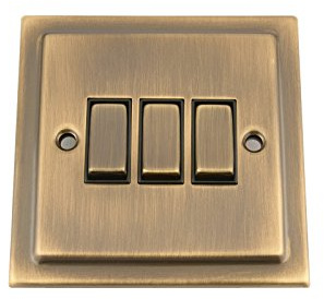 Light Switch 3 Gang 2 Way 10 Amp - Victorian - Antique Brass