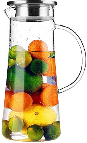 TAMUME 1,5 Litri d'Acqua Brocca di Frutta con Coperchio in Acciaio Inox e Vetro Teiera con Infuser