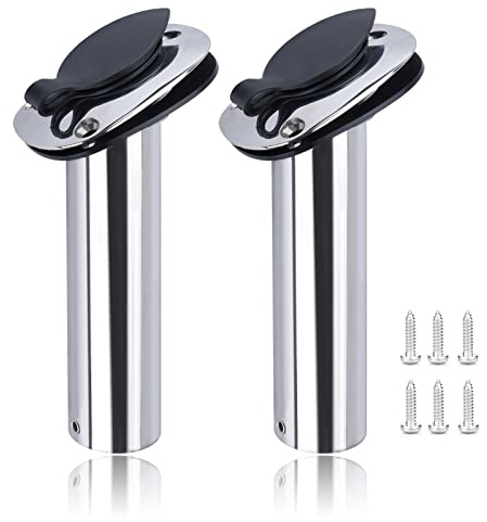 Hoffen 2 Pack Boat Stainless Steel Fishing Rod Holder Flush Mount with PVC Cap -30 Degree (30 Degree)