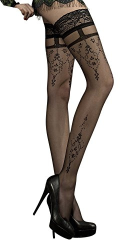 Ballerina Halterlose Damen-Strümpfe, schwarz, sexy Stockings, Reizwäsche, Spitze, Strapsoptik, Schwarz, Large / X-Large