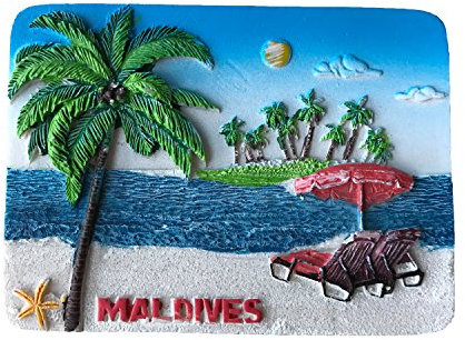 Aimant de réfrigérateur 3D Maldives Souvenirs touristiques Autocollant pour réfrigérateur Bord de mer Maldives Décoration de maison et de cuisine