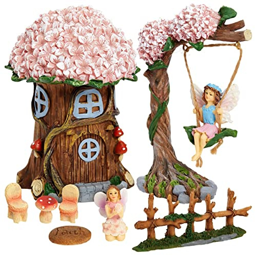 Juvale Miniature Fairy Garden Kit, Whimsical Garden Decorations, 8 Pieces in Total