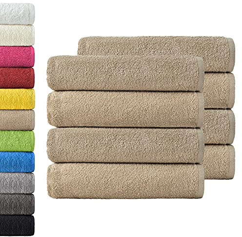 NatureMark Confezione da 8 asciugamani in spugna, da 50 x 100 cm, in 100% cotone, di colore Sabbia beige