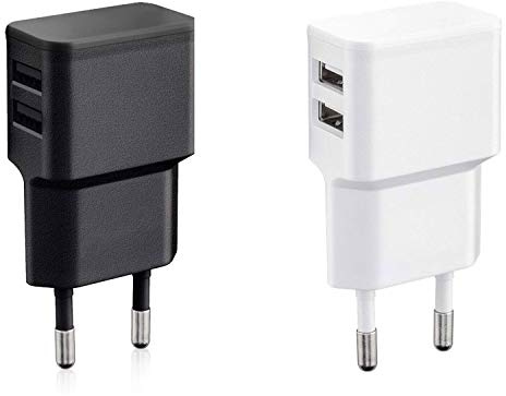 Wicked Chili 2X Caricatore Presa USB 2 Porte 12W / 2400mA PRO Series Dual USB Charger, Alimentatore per telefonino, Tablet, smartwatch, powerbank e Altoparlante Bluetooth (90° angolato)