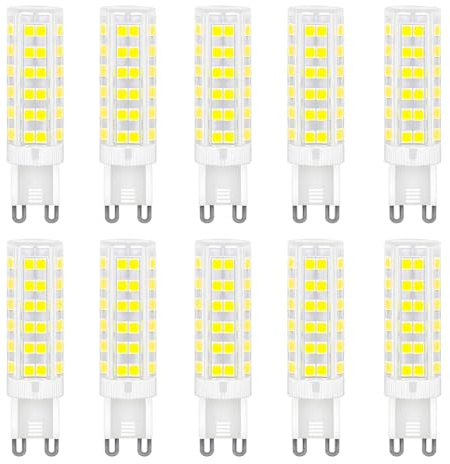 HUAMu LED-Leuchtmittel Glühbirne, G9-Sockel, 7W, Kaltweiß, 6000K, 650 lm, G9-Energiesparlampe, entspricht 65 W Halogenlampenersatz, AC 220 V-240 V, 360 Grad Abstrahlwinkel, 10 Stück