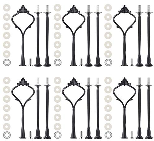 MSDADA 6 Set Cake Stand Fittings Kits, 3 Tiered Tray Hardware for Cake Stand Mold Crown 3 Tier Cake Holder Hardware for Wedding Party Making Resin Cupcake Dessert Platter Serving Stand(Black) | Zinc Alloy, Rust-Resistant, Easy Assembly, Fixed 3-Tier, for Wedding & Party (Black, M)