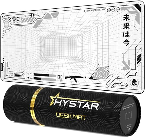 Hystar® Extended Gaming Mouse Pad | XXL 36 x 16 | 5mm Thick, Waterproof Surface, Smooth Polyester Fabric, and Natural Rubber Base | Mainframe (Light)