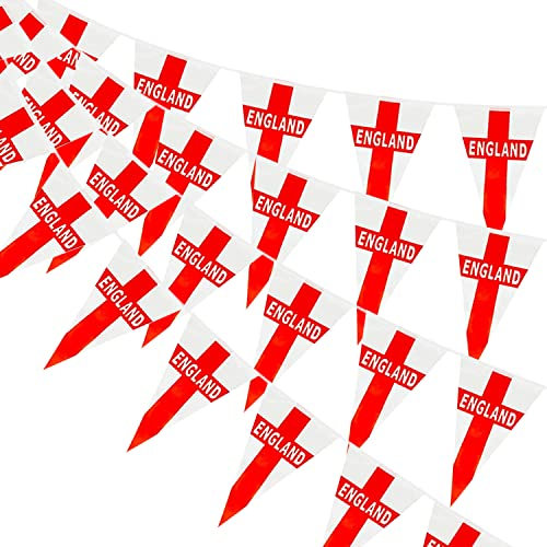 AhfuLife Banderines de Inglaterra de San Jorge de 30 piezas, banderines triangulares de doble cara de tela de Inglaterra para el Día de San Jorge,12 m, 1 paquete)