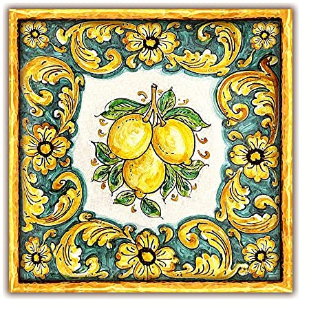 Lupia - Sottotutto decorato in Legno QUADRATO Sotto bicchiere, piatto, pentola LIMONI DI SICILIA 32x32 cm