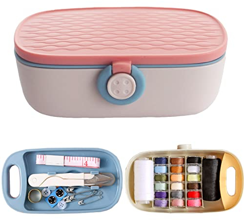 Nähset, tragbares Nähset für Erwachsene, Nähkästchen aus Kunststoff, Nadel- und Fadenset, Nähzubehör und -zubehör