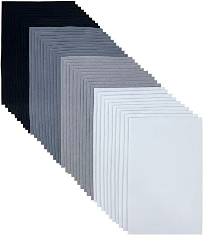 Jtnohx Hantverksfilttyg, 20 x 30 cm filtlakan för hantverk, 4 färger, 40 stycken färgfiltark för gör-det-själv-dekorationer och festprojekt (svart vit serie)