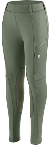 SANTINY Girls Horse Riding Pants with Zipper Pockets Kids Stretchy Equestrian Breeches Knee-Patch Youth Schooling Tights (Grey Sage_M)