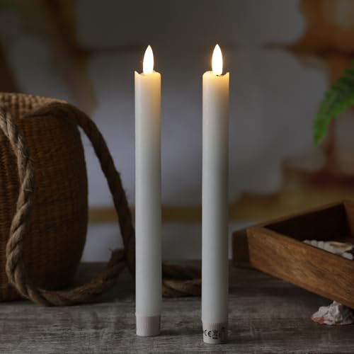 MARELIDA LED Stabkerzen Flamme - Echtwachs - flackernde warmweiße LED - Timer - 2er Set (25cm, weiß)