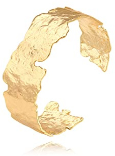 POTESSA Wide Open Cuff Bracelet for Women Boho 18K Gold Plated Irregular Twist Grooved Wrist Cuff Bracelet
