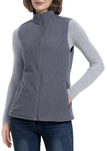 33,000ft Women's Fleece Gilets Lightweight Warm Ladies Vest Outerwear, Sleeveless Spring Jacket with Zip Up Pockets Dark Grey 2XL/UK 20