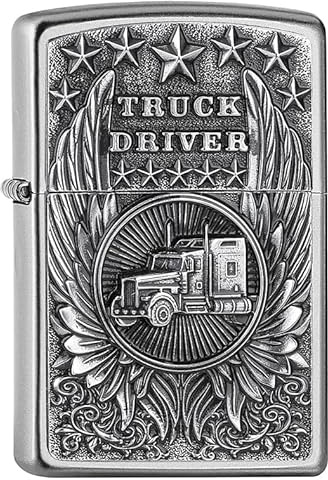 Zippo Accendino tempesta – Camionista, cromo satinato, emblema – Ricaricabile – Design antivento – Confezione regalo – Made in USA
