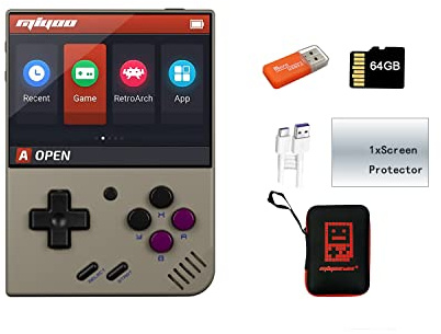Miyoo Mini Plus Handheld Game Console 3.5 inch Classic System Retro Video Games Consoles Portable Rechargeable Hand Held 64G with Case Gray