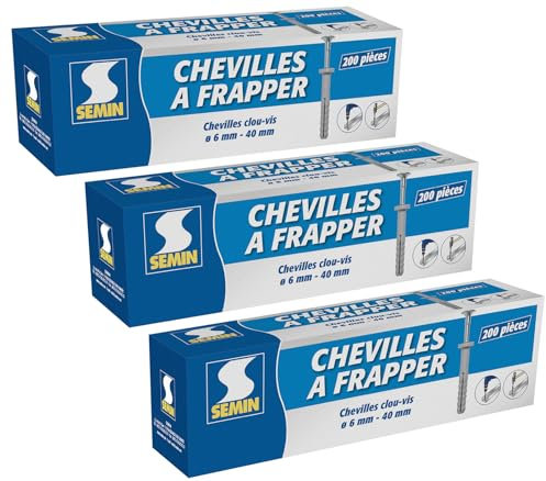 Cheville Clous Vis à Frapper Semin, 6 x 40 mm, Boite de 200 (lot de 3)
