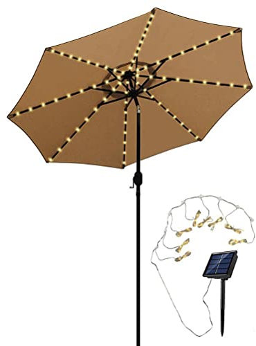 FTVOGUE Solar-Sonnenschirm-Beleuchtung mit Fernbedienung, 104 LEDs, 8 Modi, Lichterkette, Regenschirm-Licht, Terrasse, Draußen und Drinnen, Dekoratives Licht für Strände (Warmweiß)