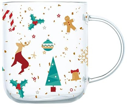 LOVIVER Taza de cristal navideña de 450ml, taza de la de Navidad, vajilla, vasos de agua de almacenamiento portátiles, taza reutilizable para Hotel, estilo a