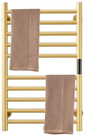 XMGJ Radiatore Scaldasalviette Elettrico da Parete, Portasciugamani Termoarredo Elettrico A 10 Barre con Timer, Asciuga Salviette in Acciaio Inossidabile 304 per Bagno, 115 W, Oro,Plug in
