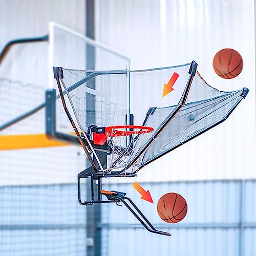 Schwarzes Basketballkorb-Rebounder-Netz, trichterförmiger Schießübungs-Rücklaufaufsatz für Basketballtraining für Kinder/Jugendliche/Erwachsene, 180° drehbar