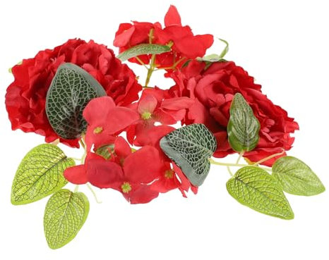 MAGICLULU künstliche Leuchtergirlande Blumengirlande für den Tisch Pfingstrose Ringe Kerzenhalter künstliche blüten Wohnkultur Ornament Blumenaufsätze für Tische künstlicher Blätterkranz rot
