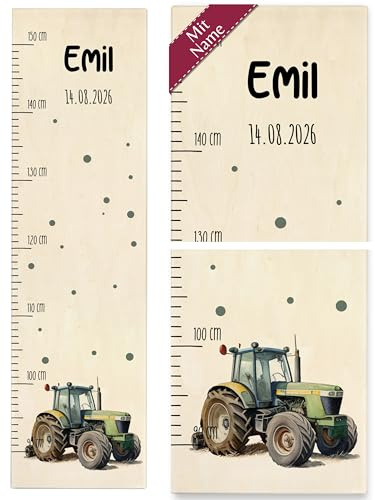 Messlatte - Traktor Kindermesslatte mit Namen und Datum - Geschenk für Kinder Traktorliebhaber - 90-150 cm - Holz - kind traktoren