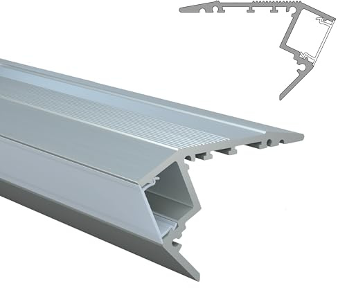 INNOVATE LED Treppenkantenprofil Aluminium 2m Silber LED Diffusor Klar | LED Treppenbeleuchtung für LED Streifen 12mm I Treppenkantenprofile 200cm 1kg Treppenstufen Beleuchtung LED Aluminium Profil