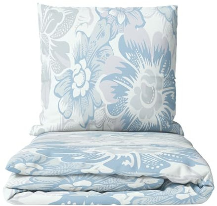 Leonado Vicenti Biber Bettwäsche 200x220 Winter Set flauschig Feinbiber geblümt Blau Beige Kissenbezug 80x80 cm mit verdecktem Reissverschluss, 3teilig