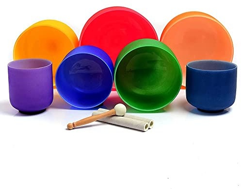 Cuenco Tibetano De Cristal De Cuarzo, Juego De 6-12 Pulgadas, For Terapia De Sonido, Yoga, Reducción Del Estrés, Cojín De Brocado De Seda, Decoración De La Habitación, Oración(440hz)