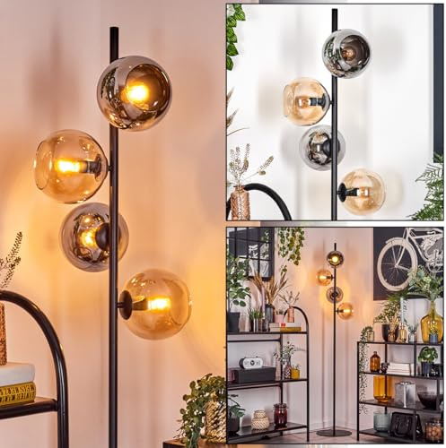 HOFSTEIN Stehleuchte Koyoto, Stehlampe aus Metall/Glas in Schwarz/Rauch/Bernstein, Leuchte im Retro/Vintage-Design mit Glasschirmen (Ø 15cm) u. Fußschalter, 160cm, E14, Wohnzimmer, Schlafzimmer, Büro