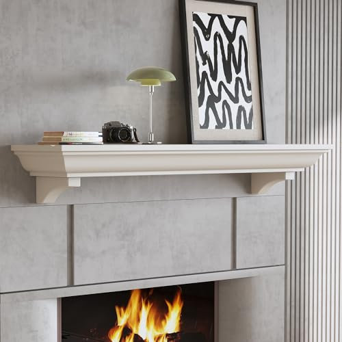 Kalsubo Cornice rustica per caminetto da 152 cm, in legno per soggiorno, design elegante con corbelle, adatta per caminetto da 122 a 182 cm, ideale per casa colonica e decorazioni tradizionali per la