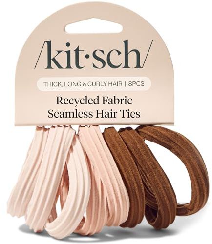 Kitsch Rosewood Hair Ties No Damage 8pcs - Hair Bands for Women - Strong Stretchy Hairbands & Hair Bobbles - Soft Nylon Hair Elastics, Snag-Free Rubber Bands for Updos & Braids
